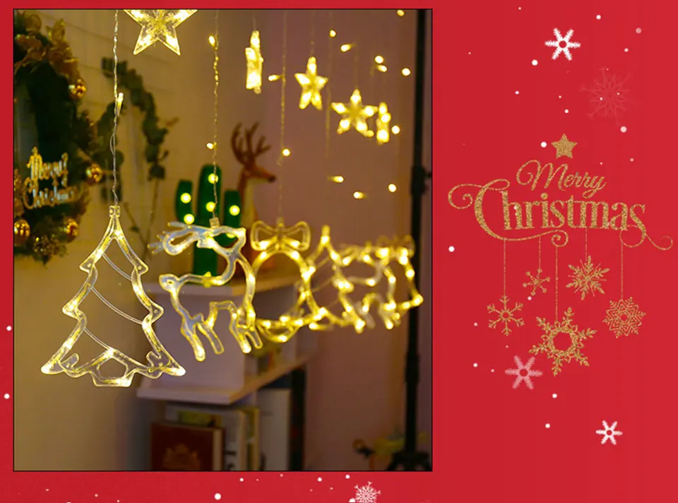 Светодиодная гирлянда, световая завеса гирлянда, Рождественская светящаяся гирлянда, подвесные светильники, Рождественские огни, домашние леггинсы с изображением елок, звезда
