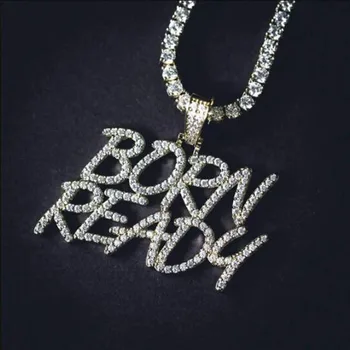 

US7 Bling Iced Out Born Ready Pendant&Neckalces Micro Paved CZ Neckalce For Man Hip Hop Jewelry