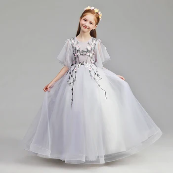 

Spring Summer Luxury New Little Girls Children Florals Evening Wedding Party Princess Fluffy Dress Kids Host Piano Pageants Wear
