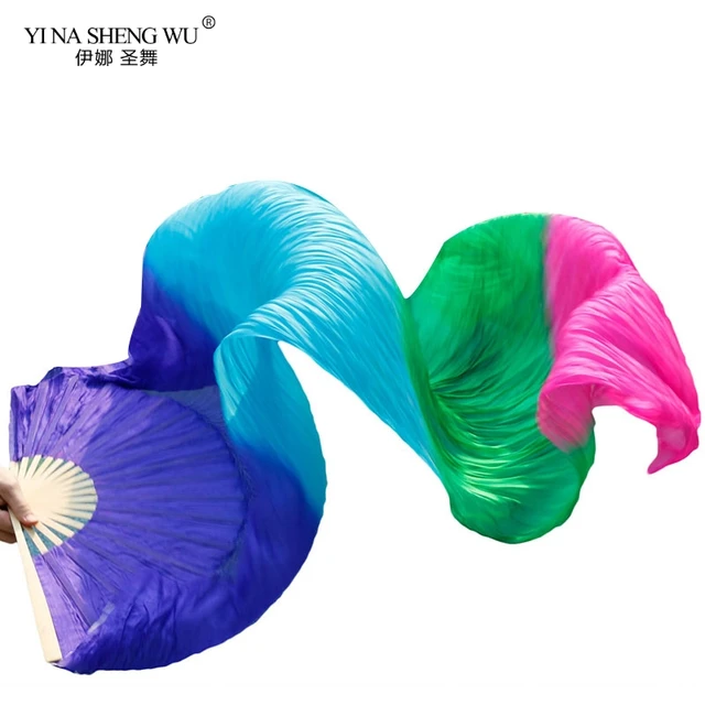 1 Piece Imitation Silk Colorful Belly Dance Fan Handmade Fan For Kids/Women Bellydance Long Fan Chinese Dance Fan Veil 22 Colors Color 8