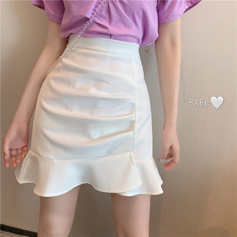 

Ruffles Pleated Mini Skirts Women High Waist Korean Autumn Mermaid Skirt Office Lady Slim Zipper Vintage Sexy Clubwear 2020 X777