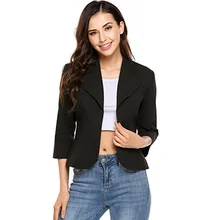 

Simple Solid Colors Slim Short Blazer Women V-Neck Three Quarter Sleeve Hidden Breasted Casual Office Blazer 2021 Work Clothing