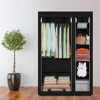

67" Portable Closet Storage Organizer Non-Woven Fabric Clothes Wardrobe With Movable Clothes Hanging Rod and 6 Storage Shelves
