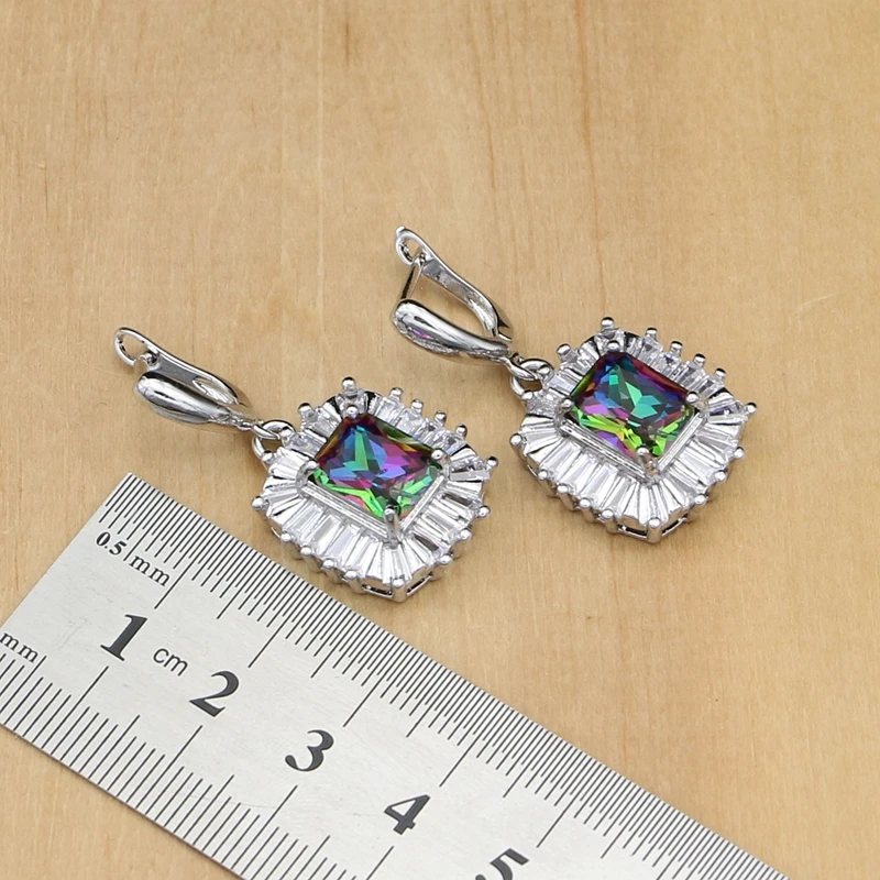 925 Silver Jewelry Mystic Rainbow Fire Zircon Jewelry Set Women Wedding Accessories EarringsPendantRingsNecklace Sets (4)
