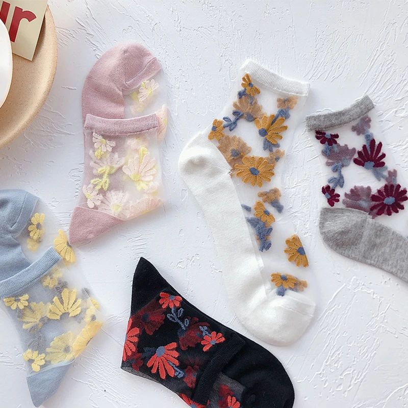 Летние повседневные Новые прозрачные носки для девочек короткие шелковые