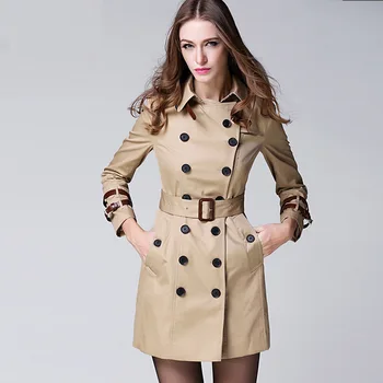 

New European Station European High end Temperament Double row Button Slimming Mid long Women s Windswear Coat Tide