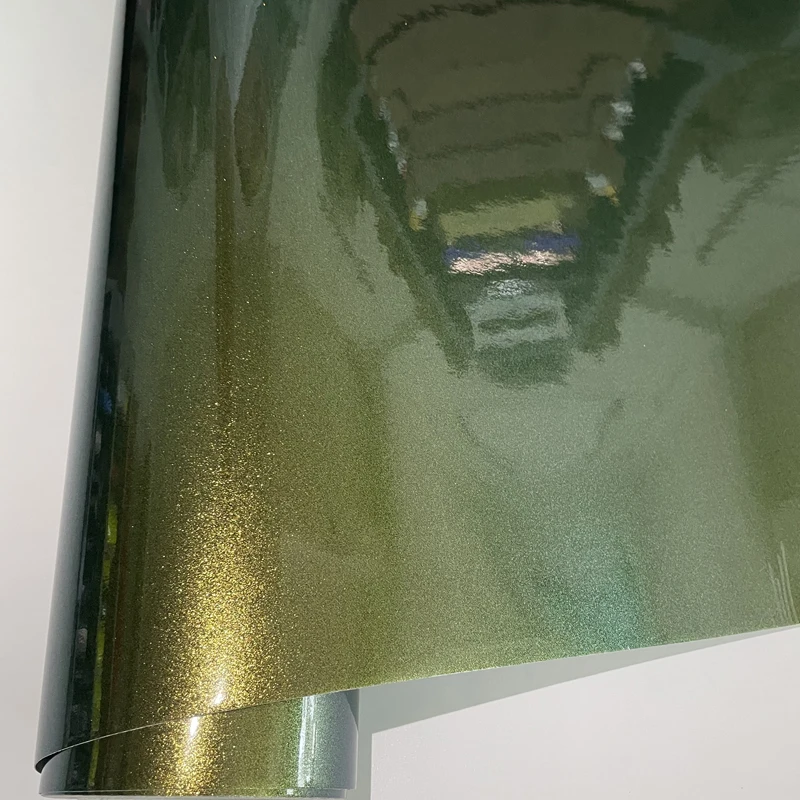

50x500cm Chameleon Glossy Metallic Green Gold Vinyl Car Wrap Film Sheet Roll Air Release DIY Decals