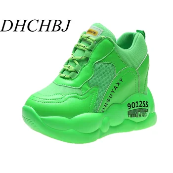

2019 Autumn Candy Color Women Platform Sneakers 10CM High Heeled Invisible Increase Casual Shoes Woman Wedges Chunky Sneakers