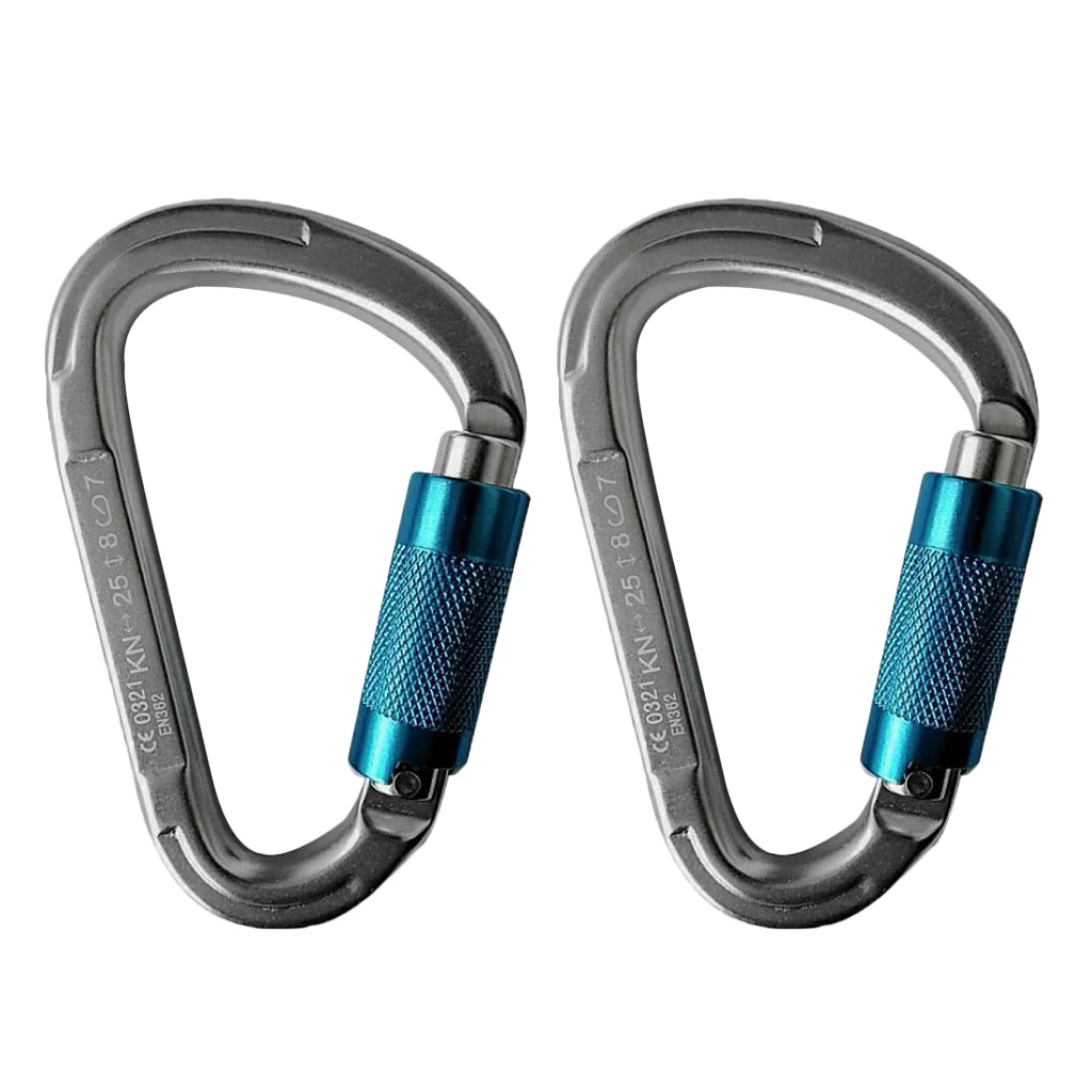 2pcs Screw Locking Gate Carabiners D-ring Locking Buckle for Mountaineering Rock Climbing Descending 25KKN