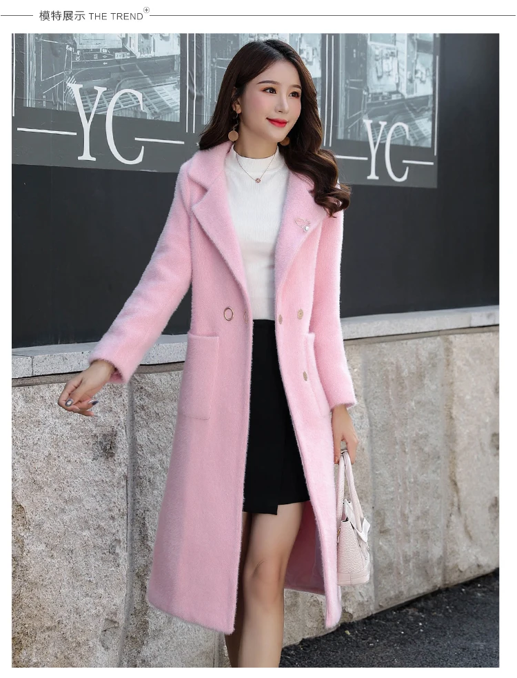 Gold Velvet Coat Female New Winter Fur Coats Women's Suit Collar Slim Thick Warm Long Overcoat