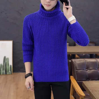 

Blue Men Sweater White Black New Long Sleeve Sleek Winter Casual Turtleneck Pullovers Warm Sweater