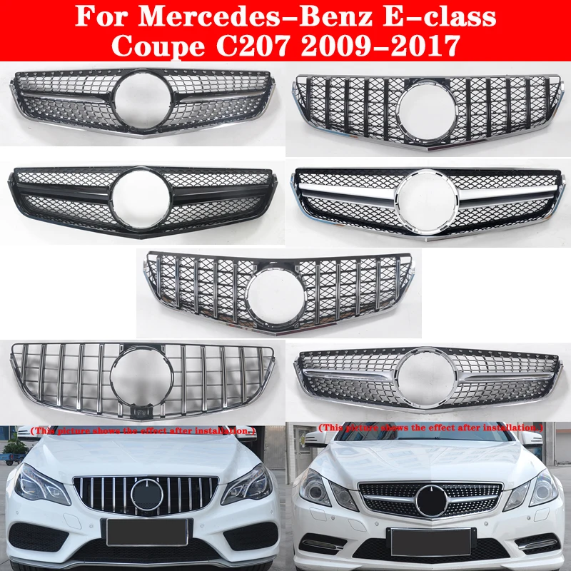 

Car styling Middle grille For Mercedes-Benz E-class Coupe C207 GT AMG Diamond Silver Black ABS front bumper Center grille grill