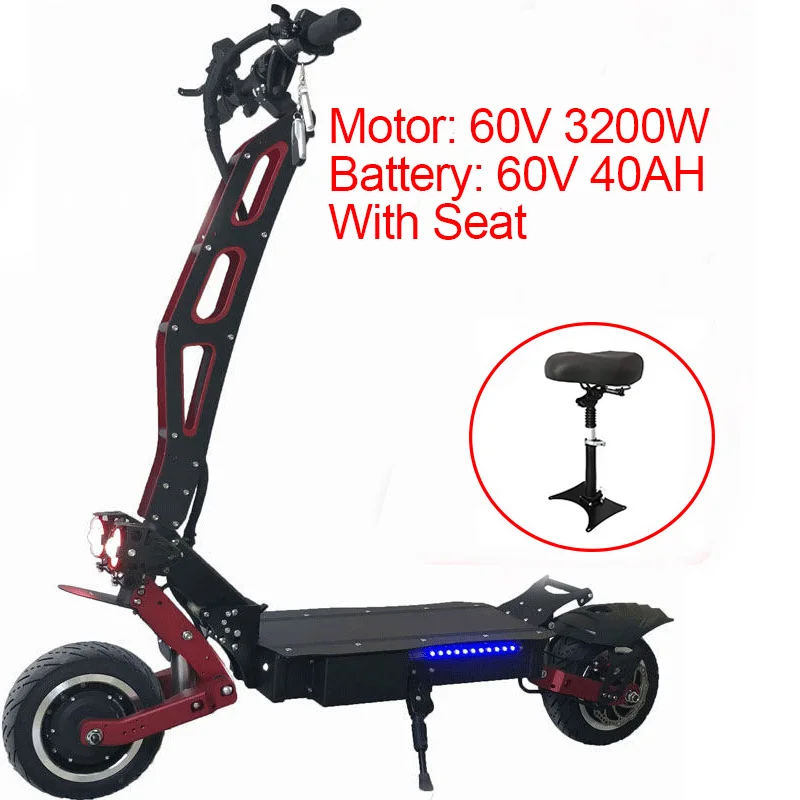3200 Вт 60 в электрический скутер 11 дюймов скейтборд 95KMH Longboard для взрослых E скутер электрический складной Ховерборд Patinete Eletrico велосипед - Цвет: 60V 40AH seat