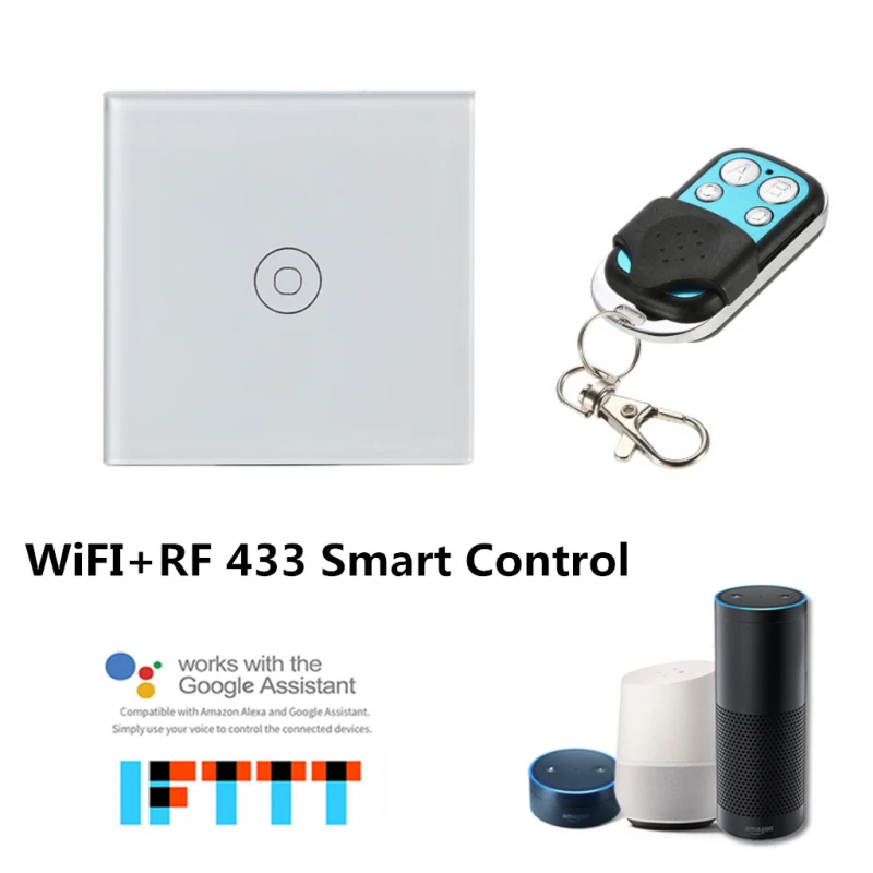 Tuya Smart Life WF RF светильник Переключатель ЕС WiFi RF433 голосовой пульт дистанционного управления 1 2 3 банды работает с Alexa Echo Google домашняя панель Переключатель