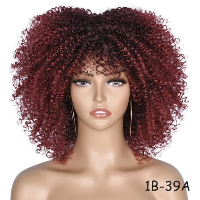 Short Hair Afro Kinky Curly Wig With Bangs Loose Synthetic Cosplay Fluffy Natural Wigs For Black Women Dark Brown 10