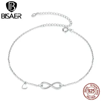 

BISAER Anklets 925 Sterling Silver Infinity Love Geometric Heart Chain Anklets For Women Feet Leg Chain Link Fine Jewelry GXT019
