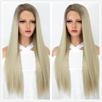 

Scheherezade Ombre Blonde Wig Synthetic Lace Front Wigs For Black Women Blue Green Long Straight Wig High Temperature Fiber