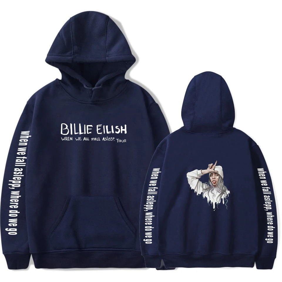 Популярные худи с принтом Billie Eilish, женские и мужские свитшоты Harajuku, Осенние повседневные черные пуловеры с капюшоном Billie Eilish Pop для девочек