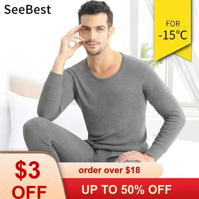 SeeBest Men Thermal Underwear Set For Male Cotton  Winter Long Johns 6XL Warm Suit Inner Wear Merino Clothing thermo Plus Size 5