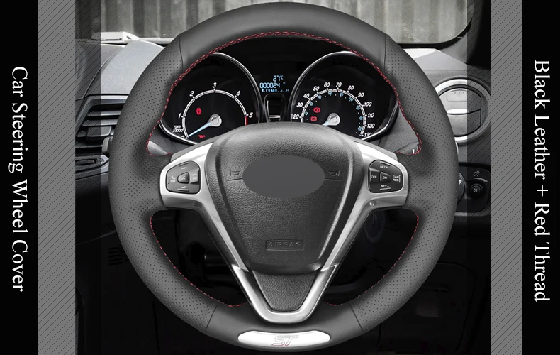 LQTENLEO черного цвета из натуральной кожи DIY Ручная прошивка автомобиля рулевое колесо Крышка для Ford Fiesta ST 2013