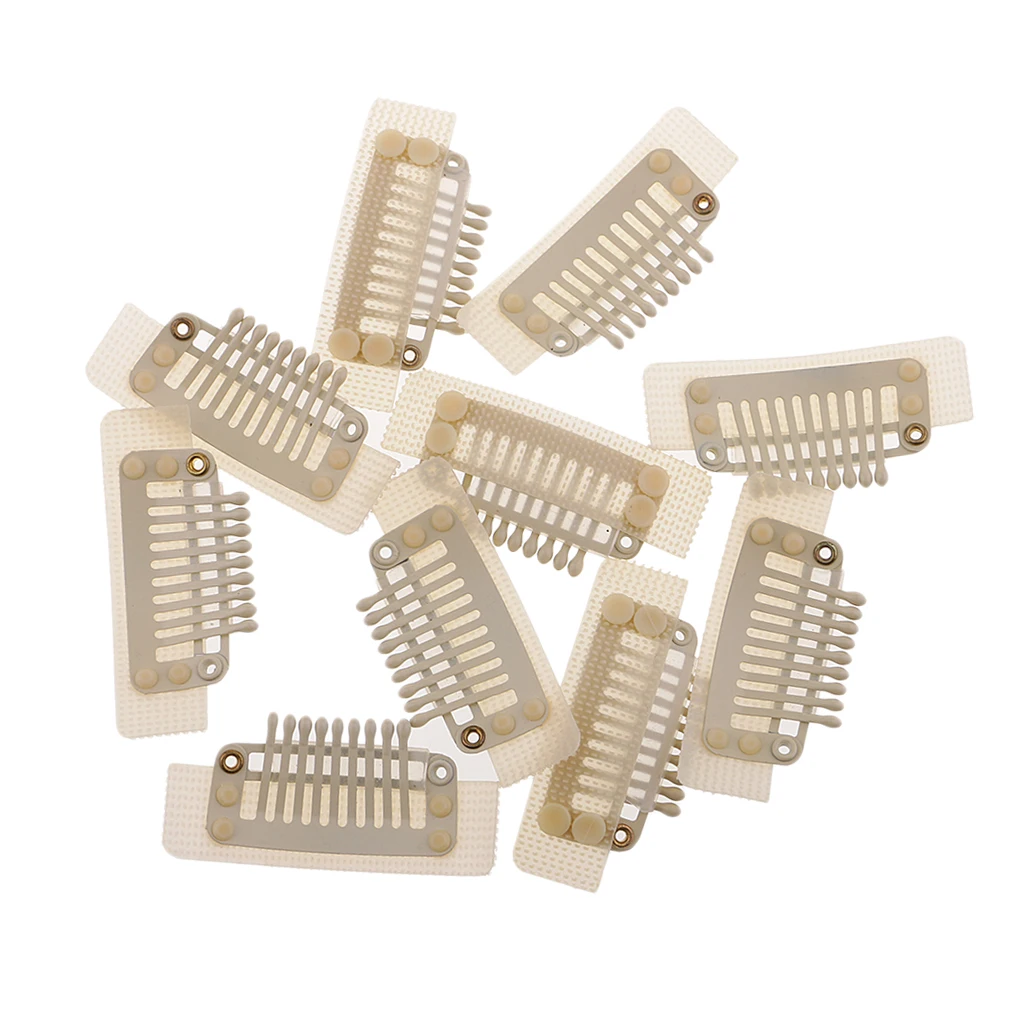 10pcs Large 9 Teeth Snap Clips For Feather Hair Extensions Wigs Weft- Black/White