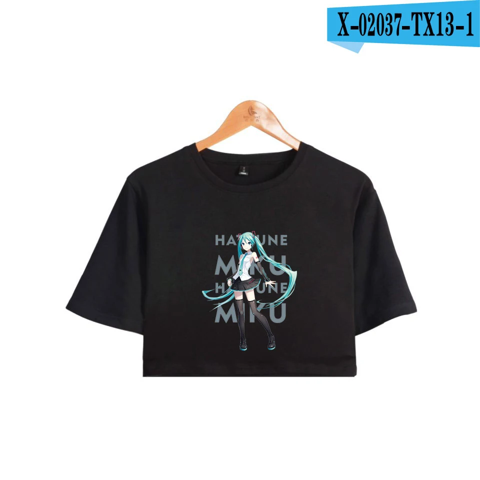 black Хацунэ Мику принт Midriff-baring футболка женская летняя сексуальная модная Повседневная Популярная Мягкая футболка с короткими рукавами Горячая Распродажа - Цвет: black