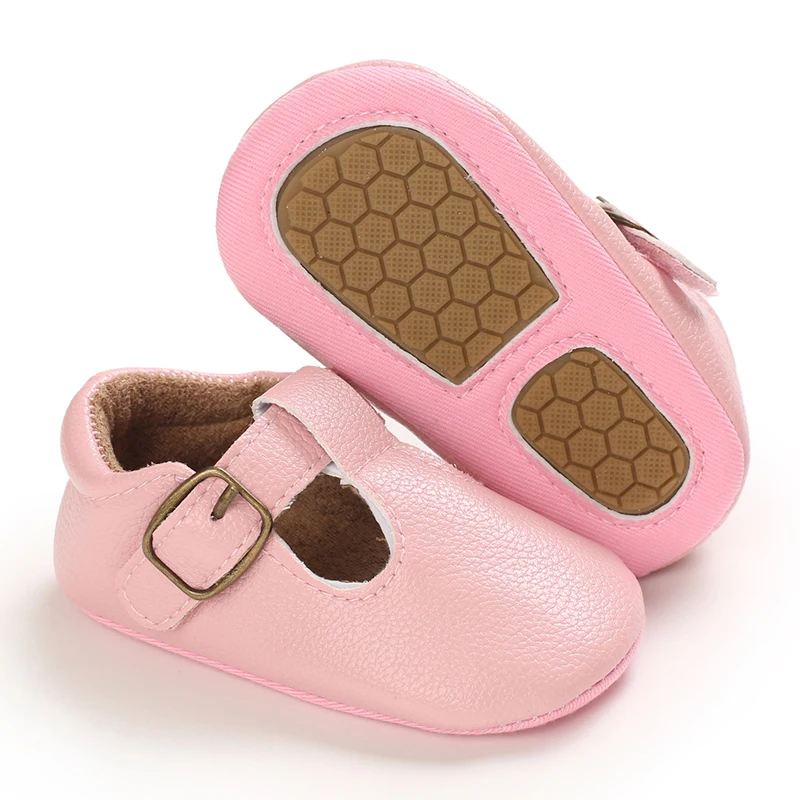 Infant Newborn Baby Girls Princess Non-Slip Floral Border Shoes Toddler Baby Soft PU Leather Prewalker Shoes Solid First Walkers