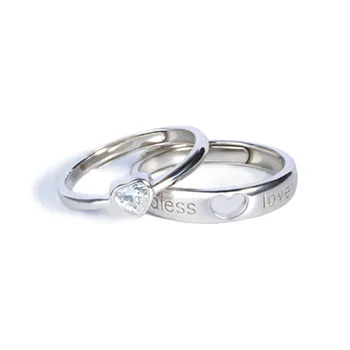 

S925 Silver Fashion Personality Love Couple Opening Ring Heart-shaped LOVE Lettering Simple Ring