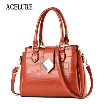 

ACELURE Solid Color Alligator Women Bags Crocodile Pattern PU Leather Shoulder Bag All-match Simple Style Hasp Zipper Handbags