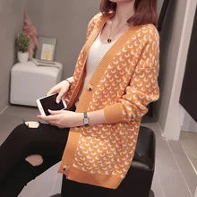 Большие размеры корейский стиль женский кардиган вязаный свитер осень Witer одежда Повседневная Свободная Луна узор трикотаж оверсайз верхняя одежда