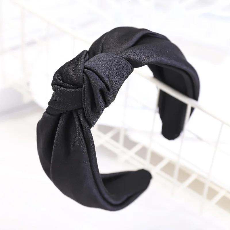 Винтажные богемные шелковые атласные ободок с бантом завязанные повязки для волос аксессуары для волос - Цвет: Черный