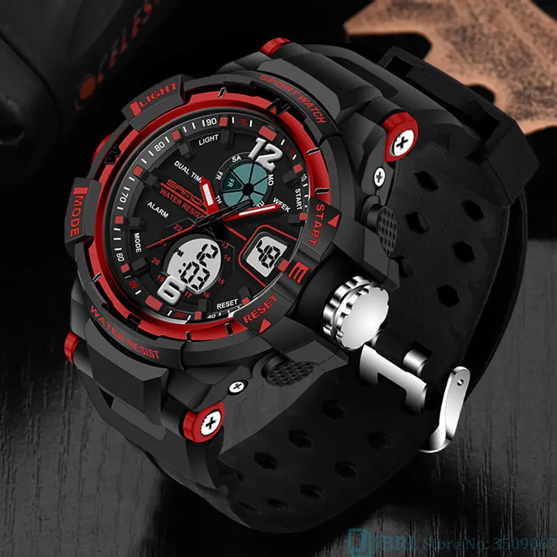 red SANDA Brand Wrist Watch Men Watches Military Army Sport Outdoor Wristwatch Dual Display Male Watch For Men Clock Waterproof Hour - Цвет: red