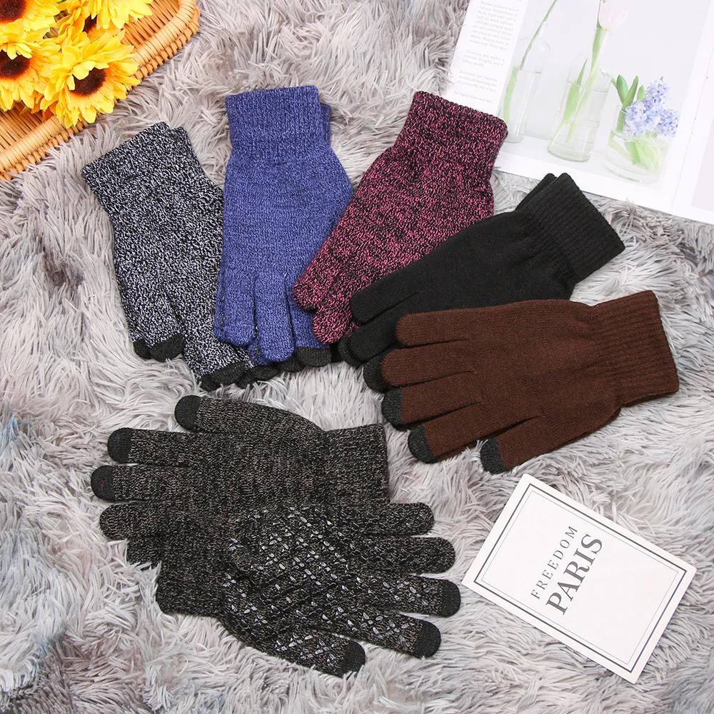 Knitted Thickened Stretchy Mittens Gloves Winter Warm Touch Screen Gloves Thermal Casual Covered Finger Halter Glove Accessories