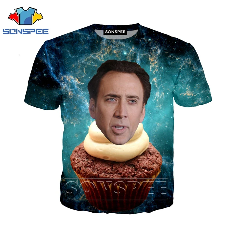 2 SONSPEE футболка с 3D принтом для мужчин и женщин, модная футболка Nicolas Cage Crazy Funny Stare Harajuku, футболки, мужские футболки - Цвет: 2