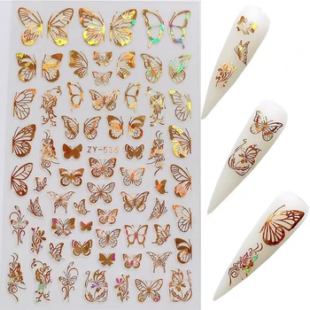 

Laser Gold Silver 3D Stickers Butterfly Hollowing With Holographics Effect Transfer Sticker Nail Art Decoration Adhensive Tips