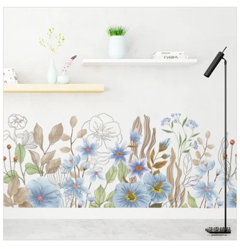 

Spring Flowers Wall Stickers Modern Wall Pictures For Living Room Bedroom Corner Line Wall Decoration Simple Color Home Decor