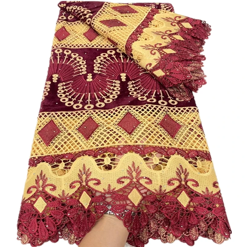 

Familiar African Guipure Lace Fabric 2022 High Quality Velvet Embroidery Nigerian Cord Lace Fabric With Stones For Lady QX51351
