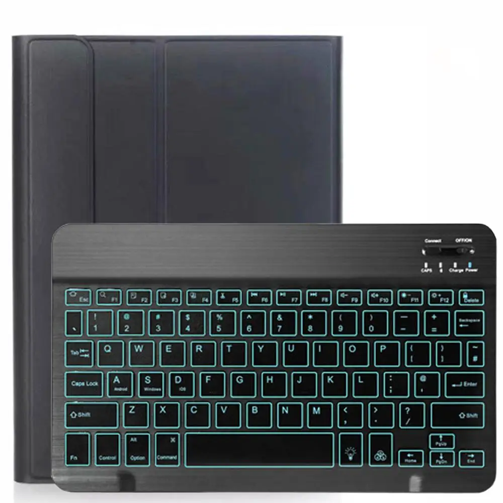 Чехол-клавиатура с подсветкой для samsung Galaxy Tab S6 10,5 чехол T860 T865 SM-T860 чехол Съемная Bluetooth клавиатура кожаный чехол - Цвет: Black with Black