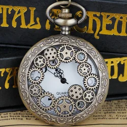 Steampunk Hollow Gear Quartz Movement Pocket Watches Necklace Pendant Women Men's Gifts