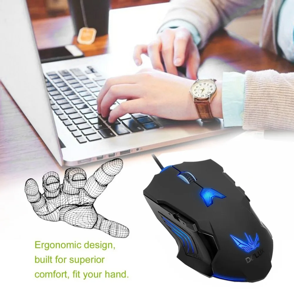 Delux M811LU USB Проводная игровая лазерная мышь 8200 dpi, 8 кнопок, эргономичные мыши Desig с 6 цветами подсветки для игр, ПК, ноутбука