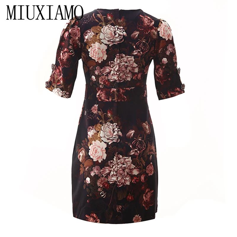 MIUXIMAO, высокое качество,, осеннее платье, Новое поступление, модное, с коротким рукавом, цветочный принт, бриллианты, выше колена, платье для женщин, Vestidos