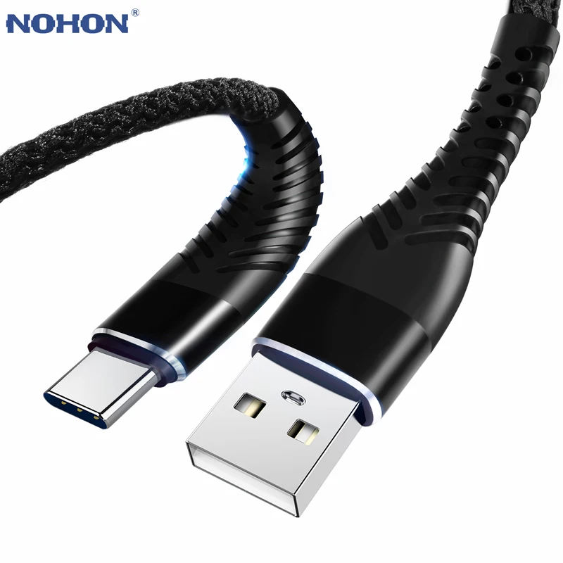 NOHON 3 м 2 м 1 м 0,2 м высокопрочный USB кабель для быстрой зарядки типа C для huawei samsung S8 S9 Note 9 8 Xiaomi Mi8 Mi6 кабель для синхронизации данных
