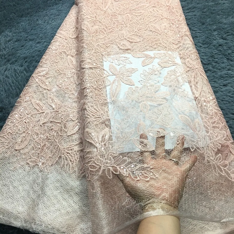 Высокое качество африканская кружевная ткань/французская чистая вышивка Тюлевая кружевная ткань с блестками для нигерийского свадебного платья W11261 - Цвет: As picture