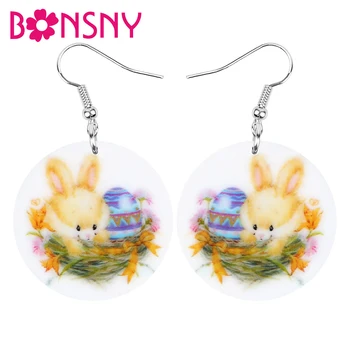 

Bonsny Acrylic Easter Eggs Hare Rabbit Bunny Earrings Big Animal Dangle Drop Jewelry For Women Kid Charm Festival Gift Accessory