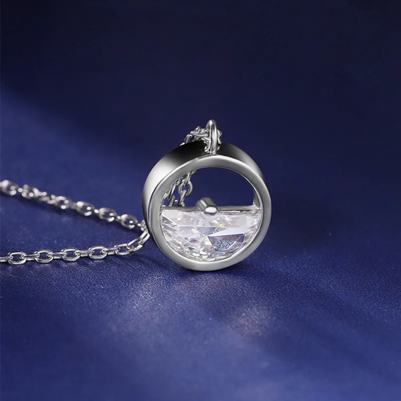 

100% 925 Sterling Silver Necklace Original White Gold Round Water Drop Zircon Female Fashion Jewelry Couple Christmas Gift