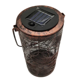 

Solar Wrought Iron Woods Hollow Lantern Outdoor Metal Feather Pattern Lighting Outdoor Decor PI669