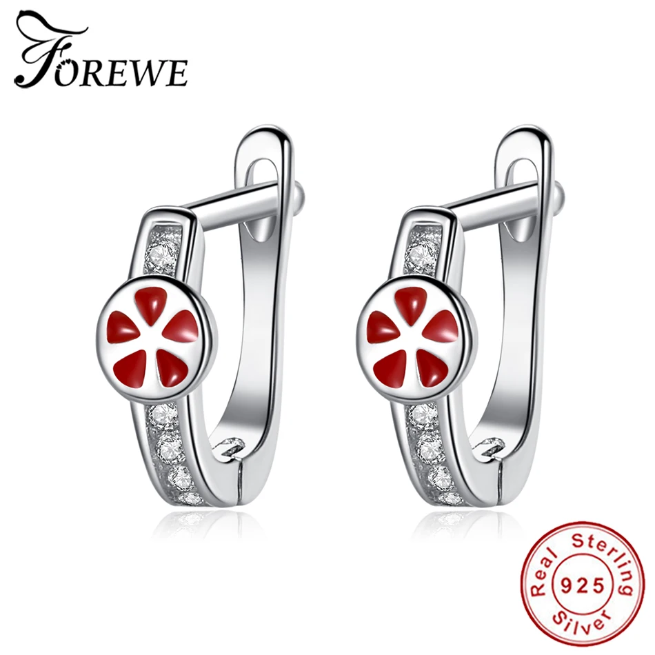 Red Enamel Cute Small Lemon Earrings with Cubic Zirconia 925 Sterling Silver Stud for Girls Children Baby Kids Jewelry | Украшения и