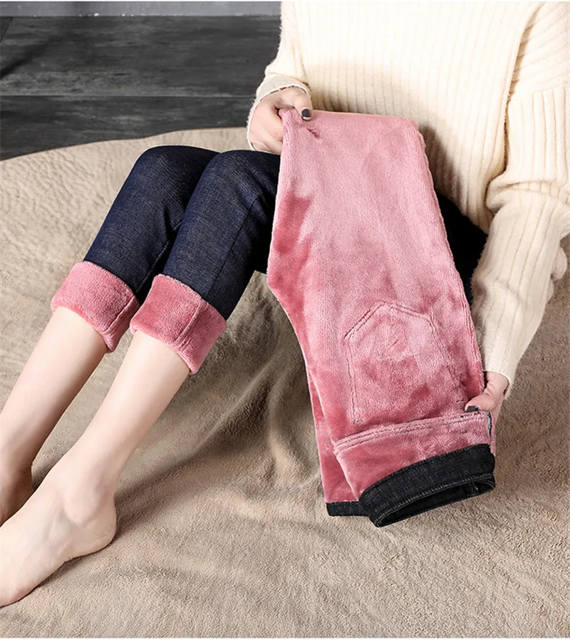 

2019 Winter Warm Jeans Women Solid Thickening Jean Skinny Denim Pencil Pants Fashion Fleece Jean Pnts Streetpant 2 Colors P9187