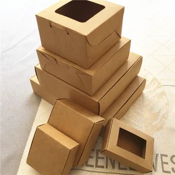 

10PCS 21 Sizes DIY Blank Kraft Boxes With PVC Windows Gift Boxes Baptism Cake Favor case 3 Colors