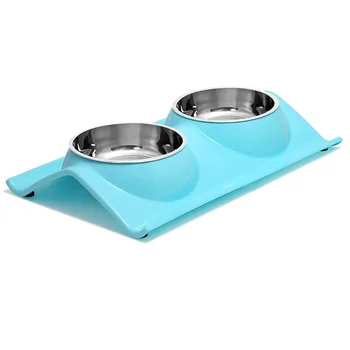 

Double Dog Cats Bowls Stainless Steel Pet Bowls No-Spill Food Water Feeder Cats Small Dogs LAD-sale